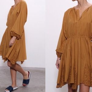 Apiece Apart Vereda Eyelet Mini Dress in Ochre, Size 6